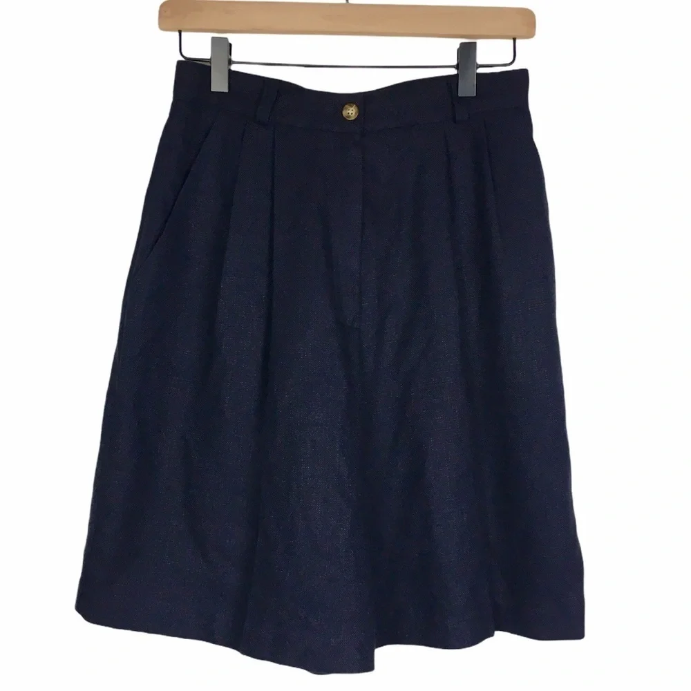 VINTAGE Mom Shorts Ultra High Waist Woven Navy Blue 80s 90s Retro Golf Size 8